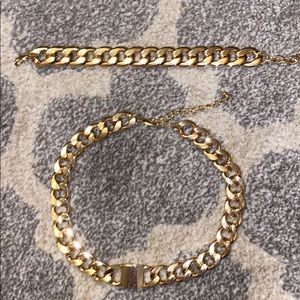 Gold Cuban link necklace bracelet set NWOT